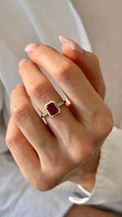 Bague diamant rubis naturel taille 6.5 or jaune 14k 1.53 TCW Certified