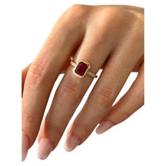 Bague diamant rubis naturel taille 6.5 or jaune 14k 1.53 TCW Certified