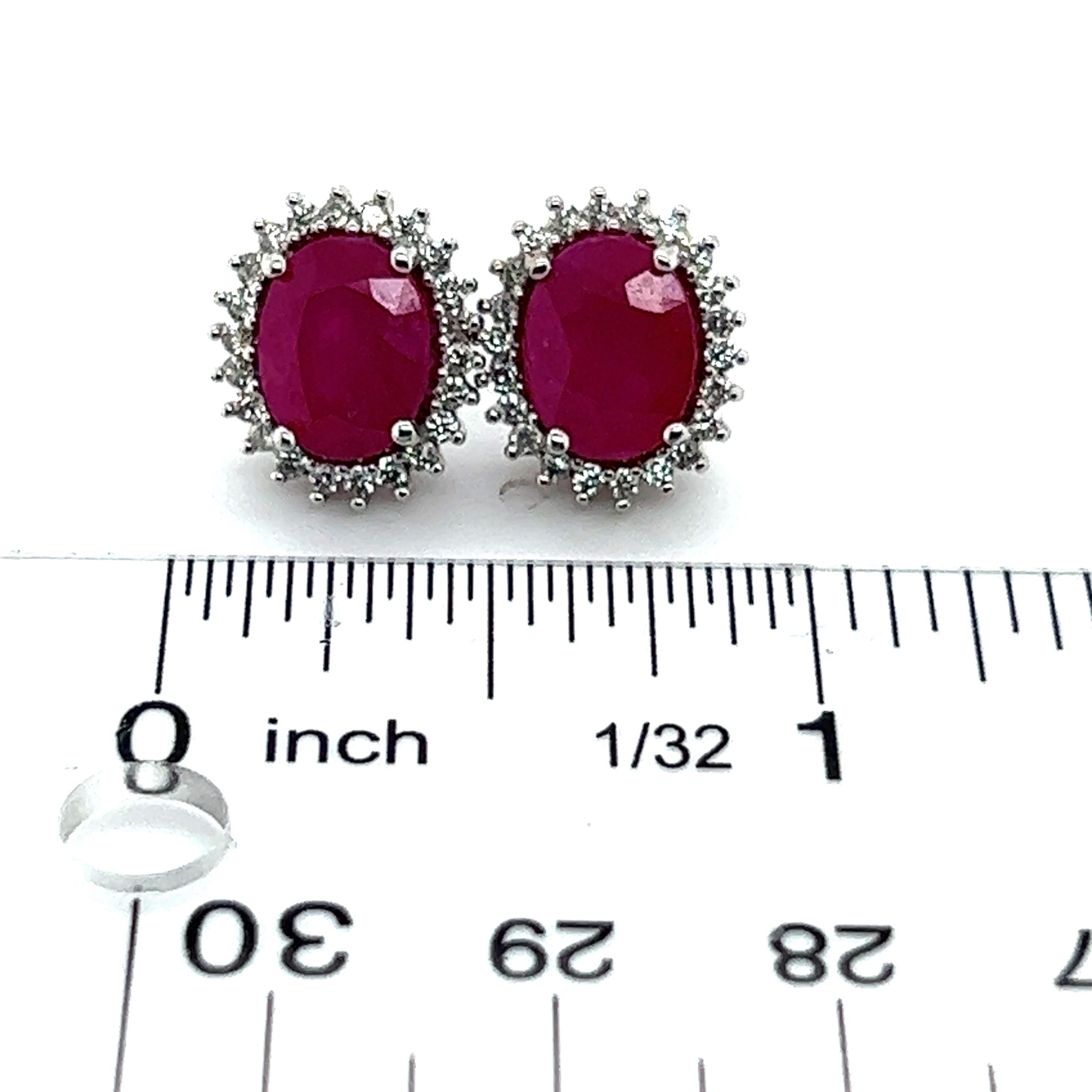 Oval Cut Natural Ruby Diamond Stud Earrings 14k W Gold 5.74 TCW Certified  For Sale