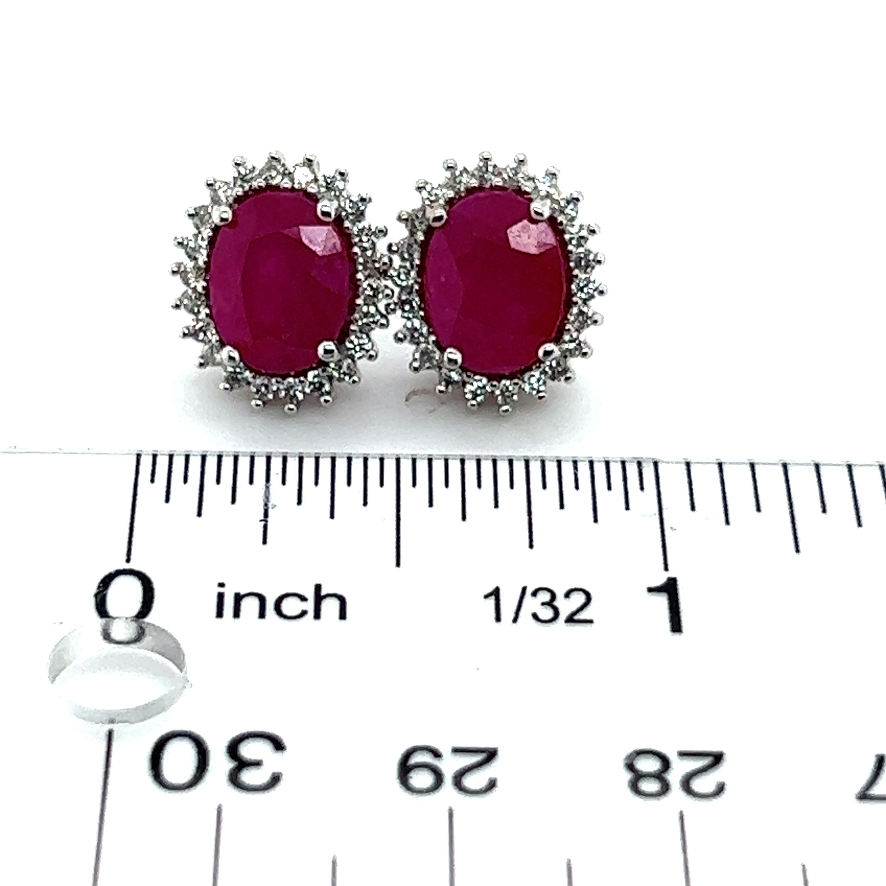 Oval Cut Natural Ruby Diamond Stud Earrings 14k W Gold 5.74 TCW Certified For Sale