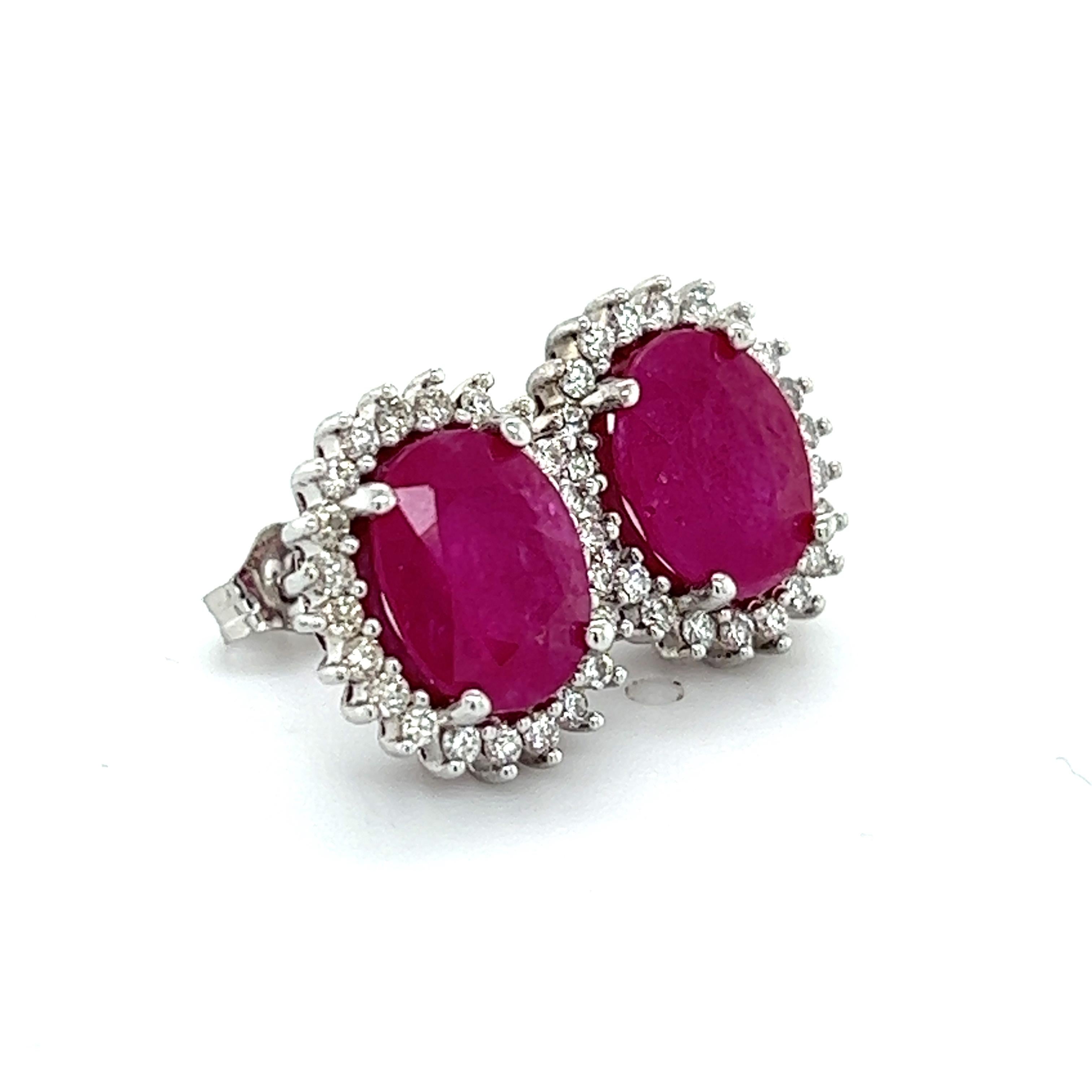 Natural Ruby Diamond Stud Earrings 14k W Gold 5.74 TCW Certified In New Condition For Sale In Brooklyn, NY