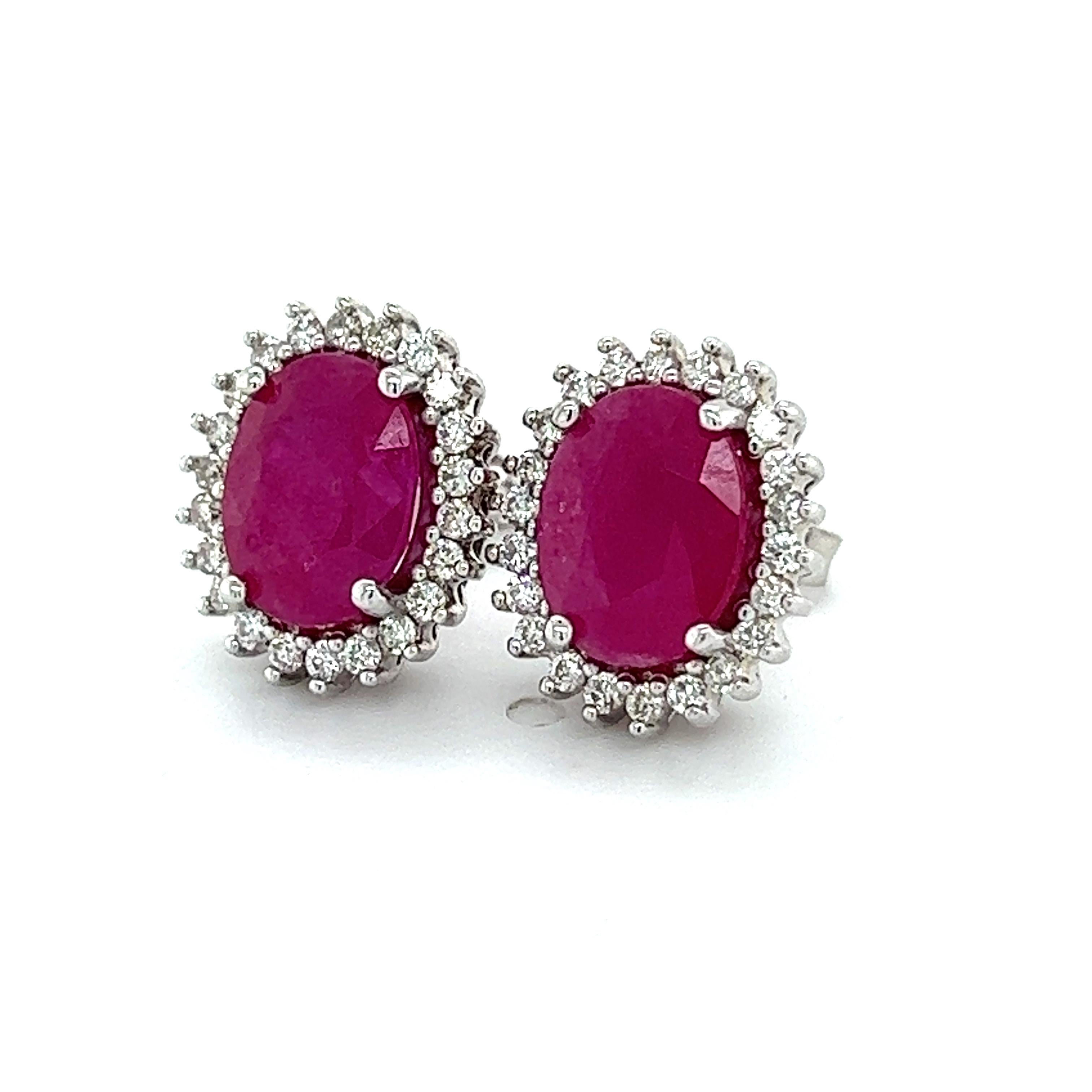 Natural Ruby Diamond Stud Earrings 14k W Gold 5.74 TCW Certified For Sale 1