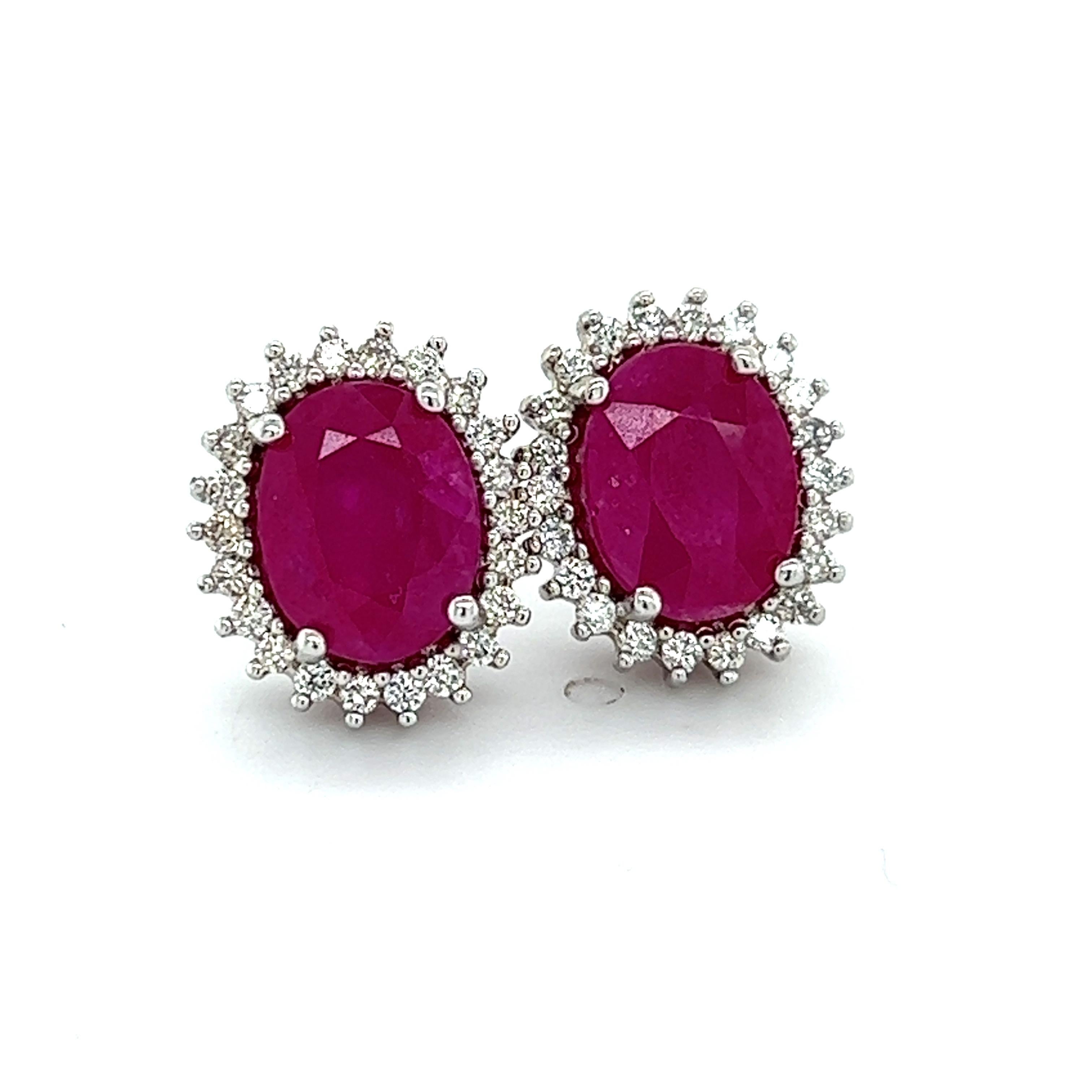 Natural Ruby Diamond Stud Earrings 14k W Gold 5.74 TCW Certified For Sale 2