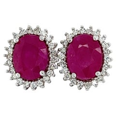 Natural Ruby Diamond Stud Earrings 14k W Gold 5.74 TCW Certified
