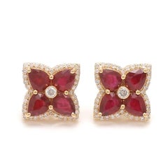 Pendientes de diamante rubí natural  pendiente en oro de 18k