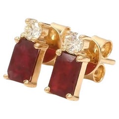 Natural ruby diamond studs earrings in 14k gold