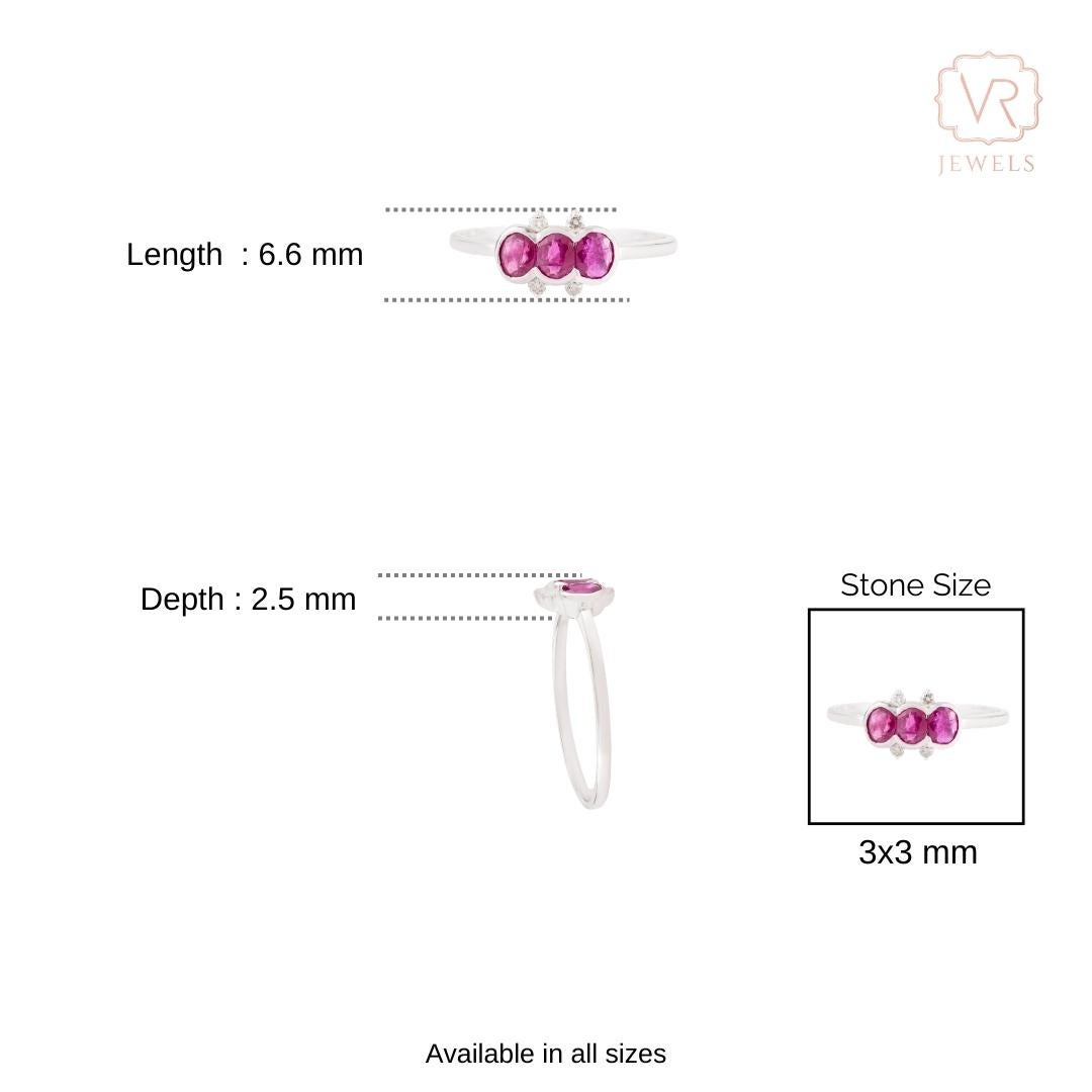 Natural Ruby & Diamond Three Stone Ring Bezel Set… - image 10