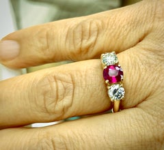Natural Ruby Diamond Trilogy Engagement Ring 18k Gold