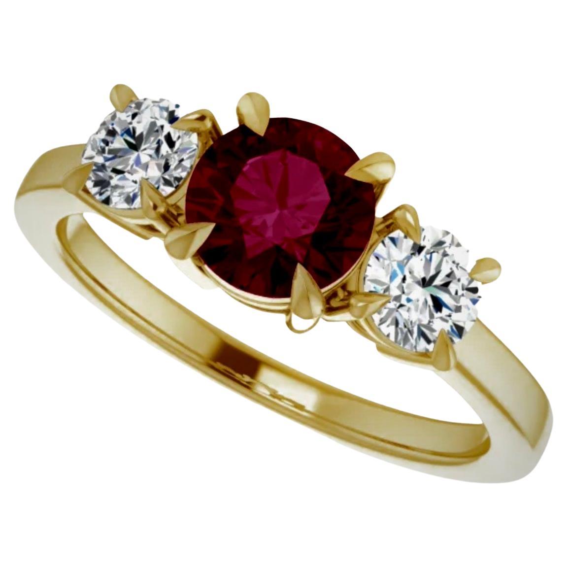 Verlobungsring mit natürlichem Rubin und Diamant Trilogy aus 18 Karat Gold (Rundschliff) im Angebot
