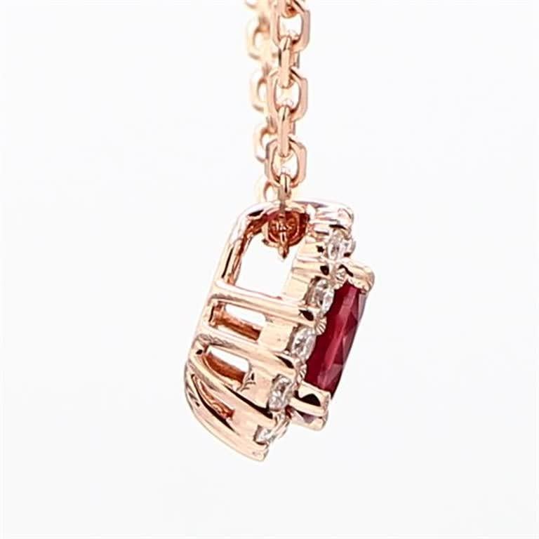 Oval Cut Natural Oval Red Ruby and White Diamond .58 Carat TW Rose Gold Pendant For Sale