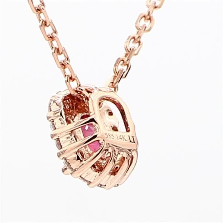 Natural Oval Red Ruby and White Diamond .58 Carat TW Rose Gold Pendant In New Condition For Sale In New York, NY