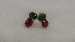 Certified 6.10ctw Burma Ruby Emerald 18K Gold Vermeil Earrings silver studs