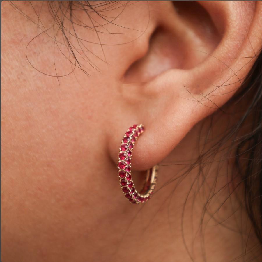 Boucle d'oreille rubis naturel en or 14k Neuf - En vente à New York, NY