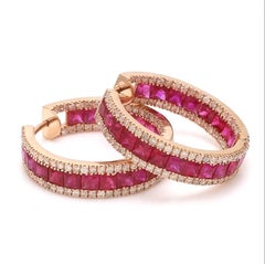 6.56 cts Natural ruby and 1.33 cts diamond earring in 14k gold