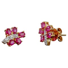 Natural ruby earring with diamond 0.13 cts in 18k gold