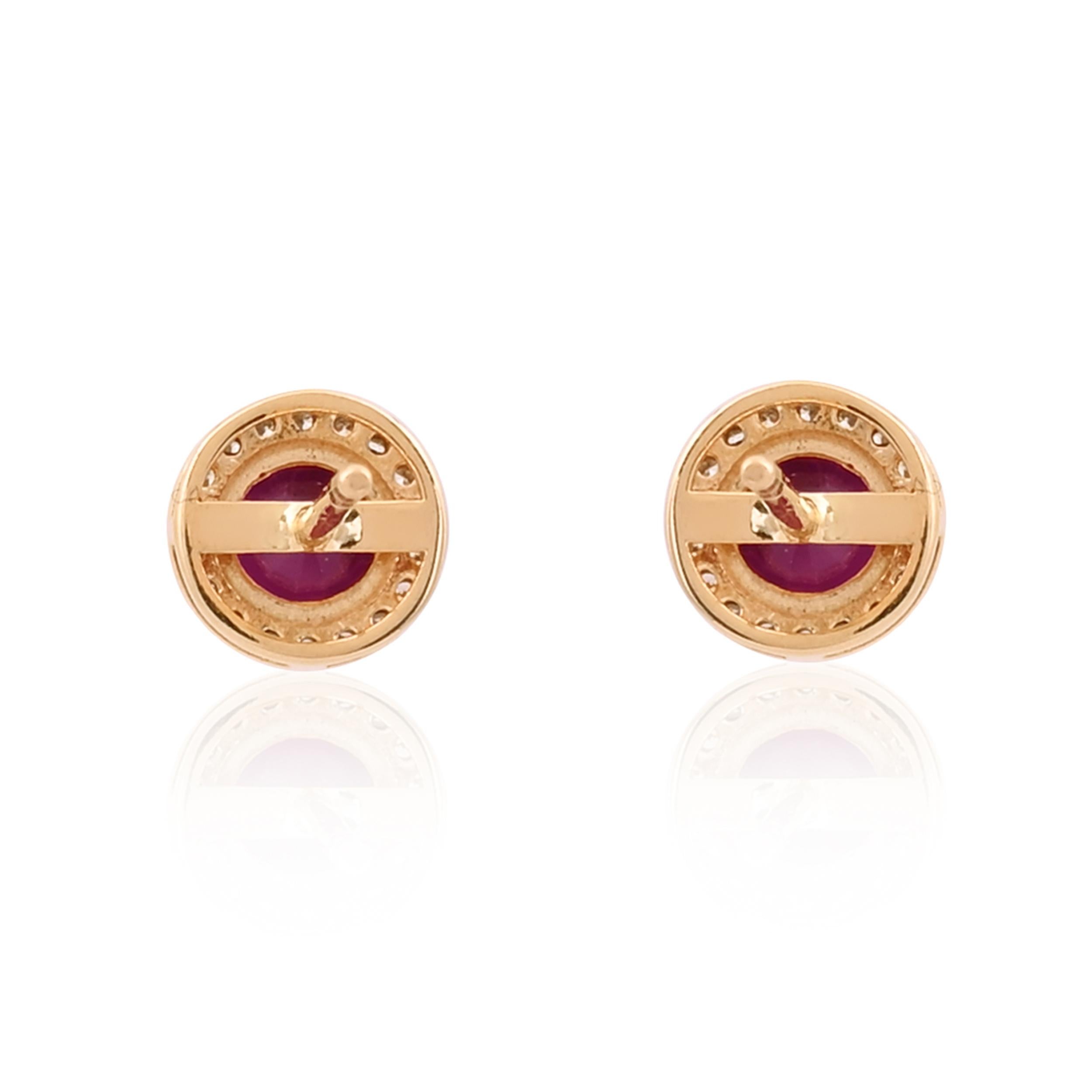 Taglio misto Orecchino in rubino Nature con diamante da 0,19 carati in oro 14k in vendita