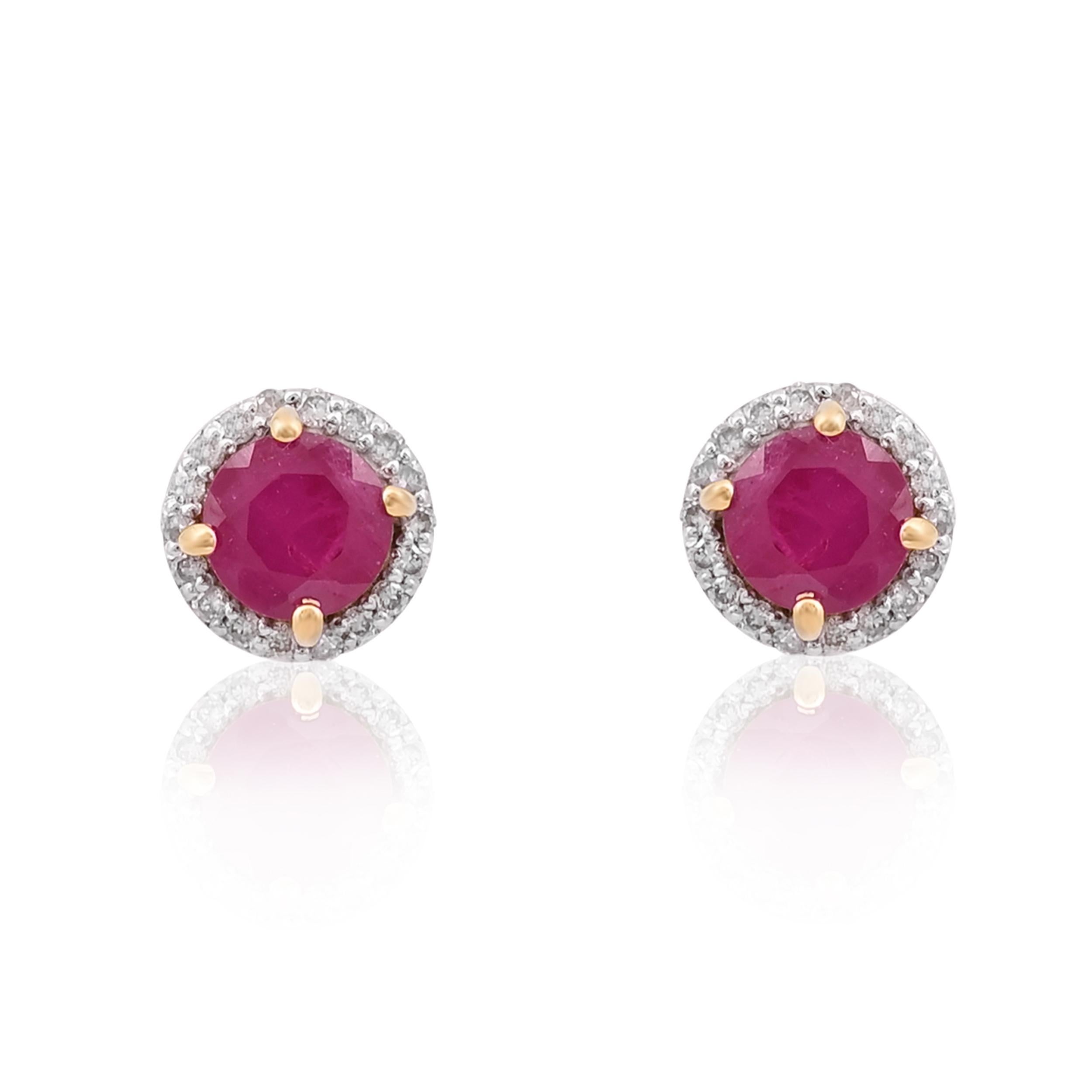 Donna Orecchino in rubino Nature con diamante da 0,19 carati in oro 14k in vendita