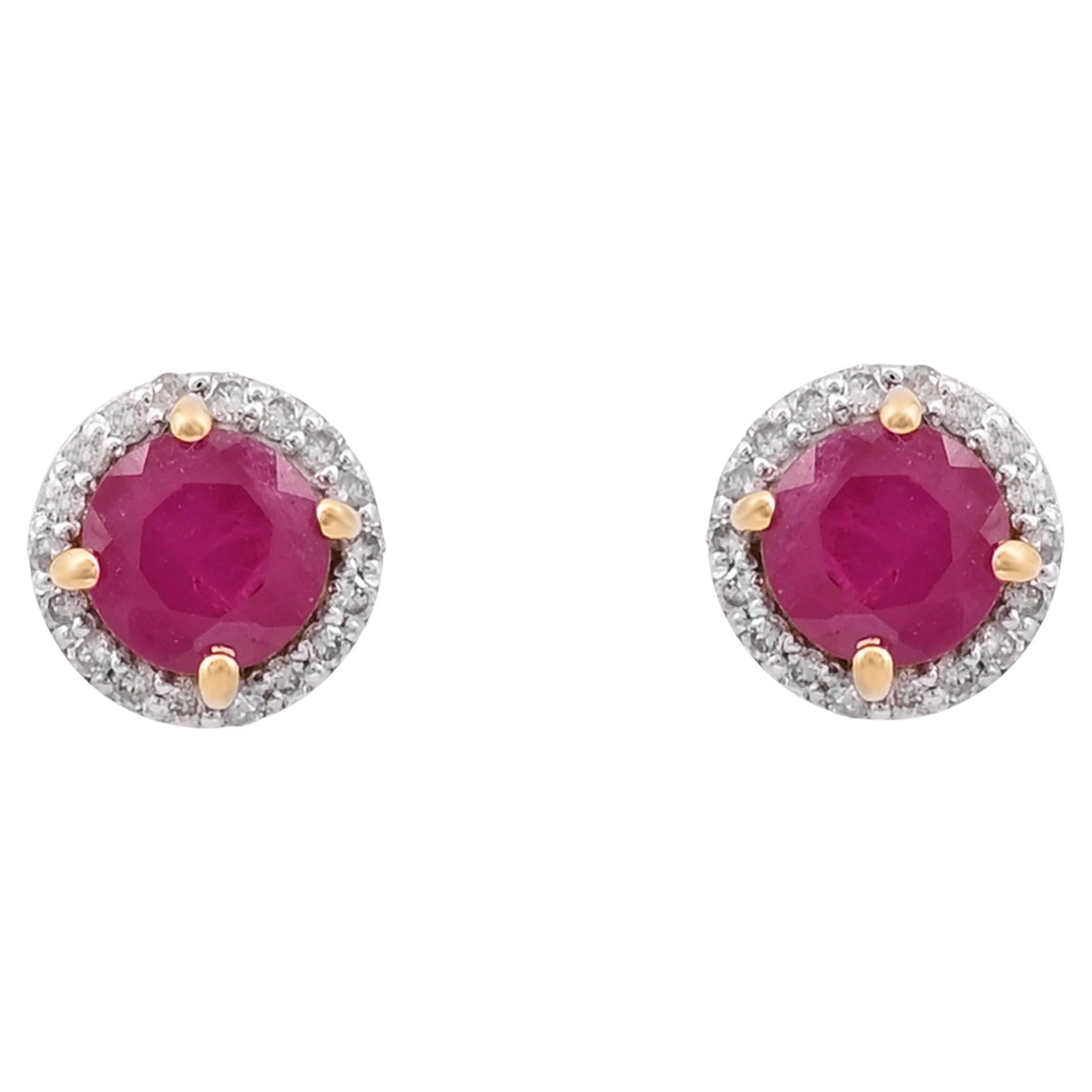 Natural Ruby earring with diamond 0.19 cts in 14k gold