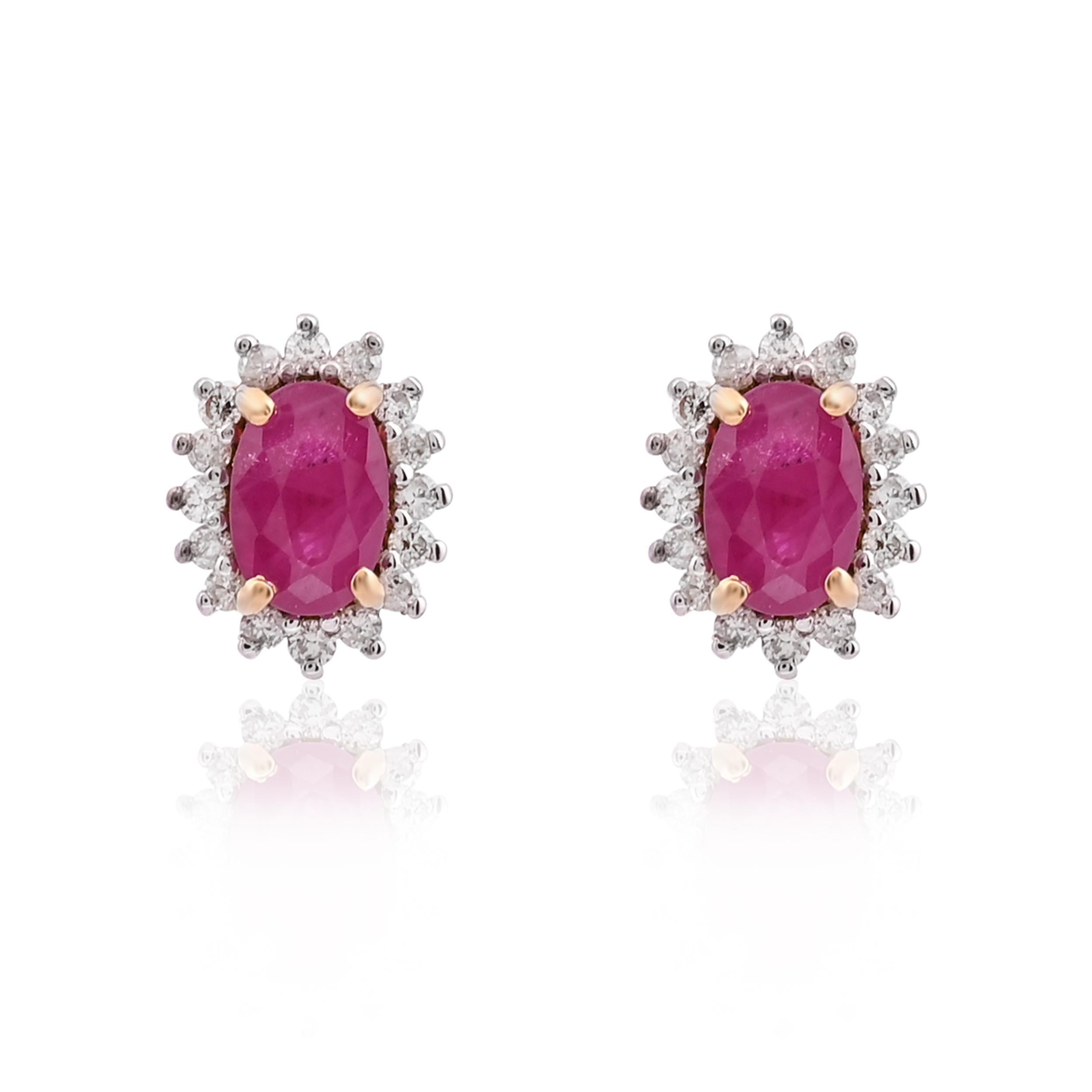 Donna Orecchino con rubino Nature e diamante da 0,28 carati in oro 18 carati in vendita