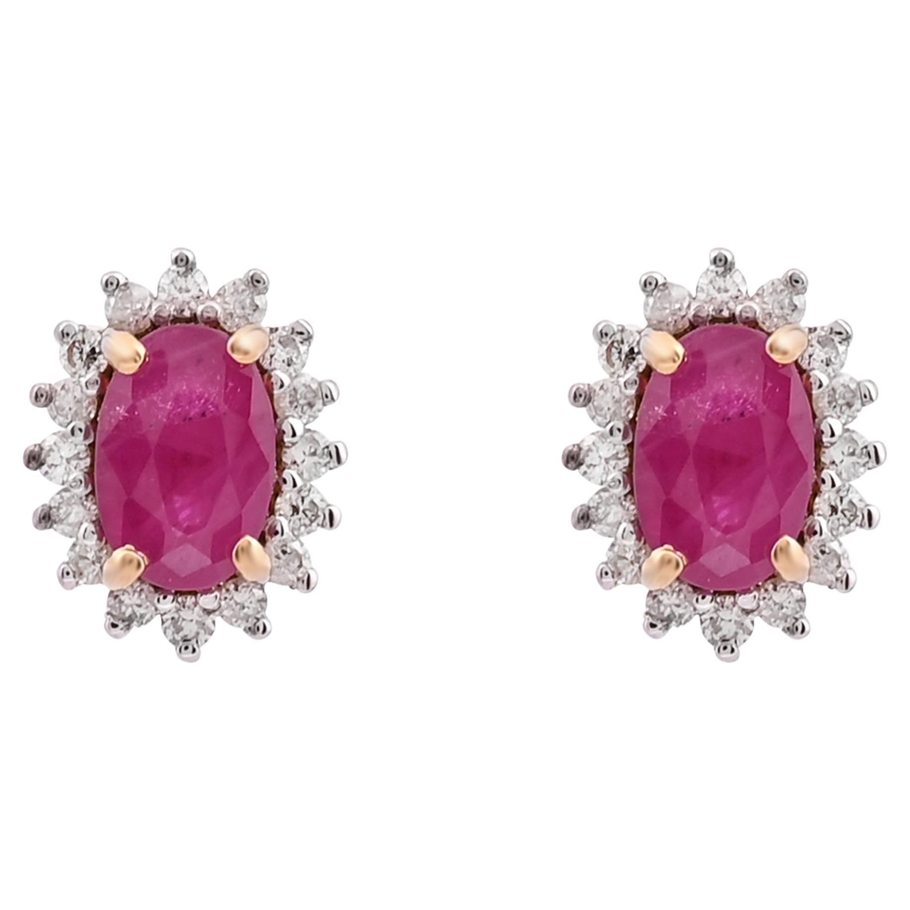 Natural ruby earring with diamond 0.28 cts in 18k gold