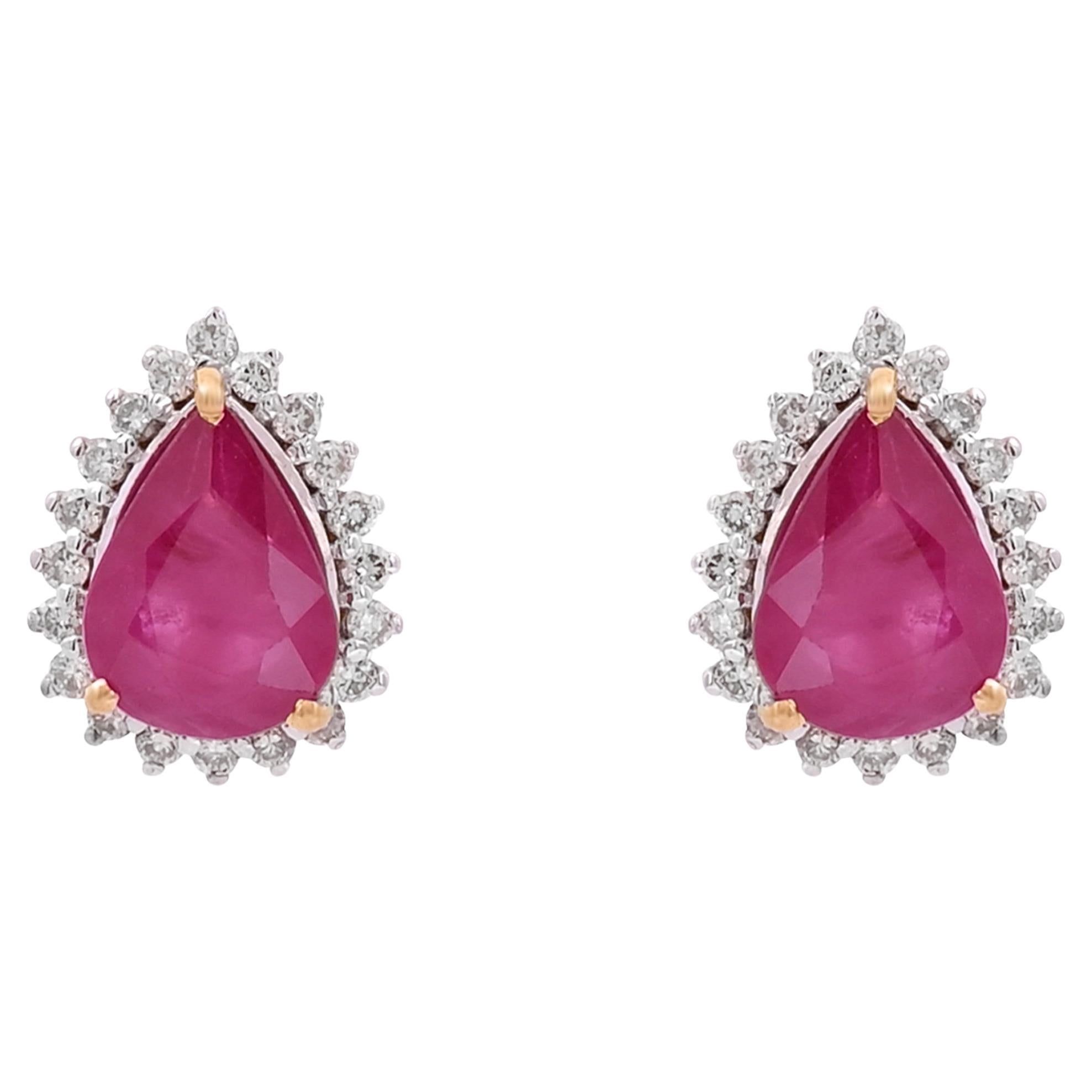 Natural ruby earring with diamond 0.30 cts in 18k gold