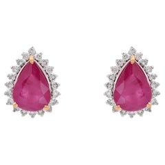 Natural ruby earring with diamond 0.30 cts in 18k gold