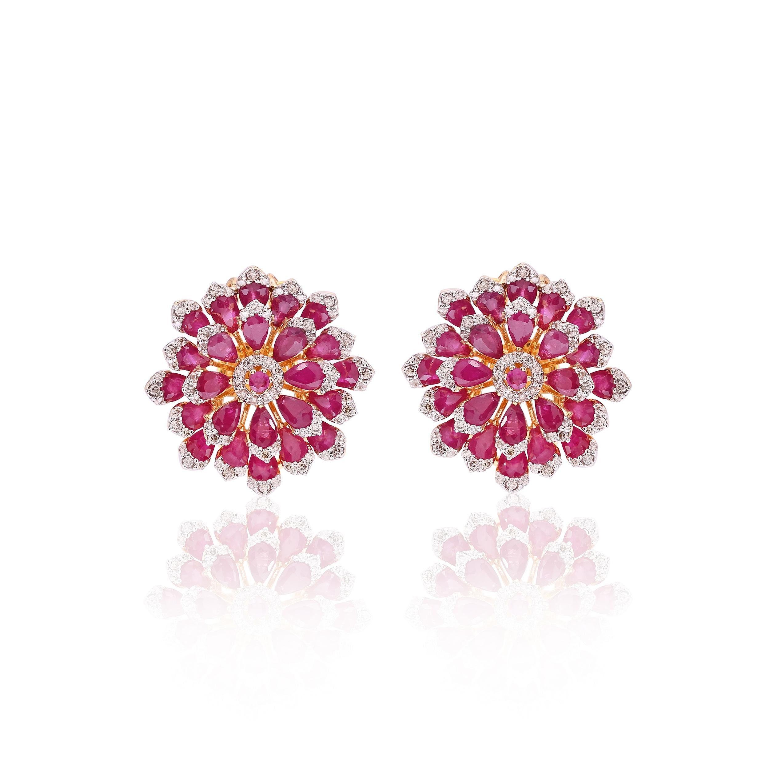 Donna Orecchino con rubino Nature e diamante da 0,71 carati in oro 18 carati in vendita