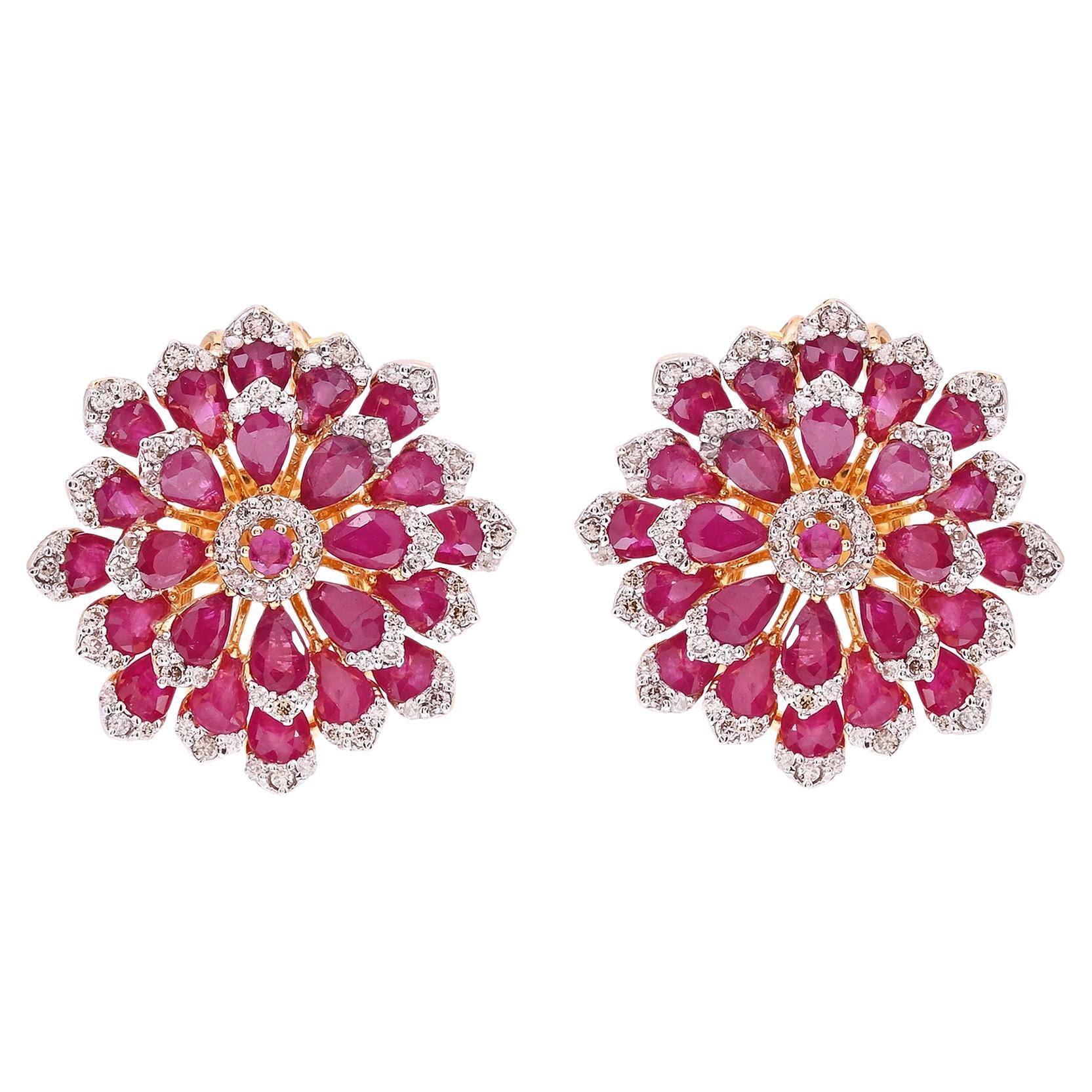 Natural ruby earring with diamond 0.71 cts in 18k gold