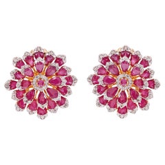 Natural ruby earring with diamond 0.71 cts in 18k gold