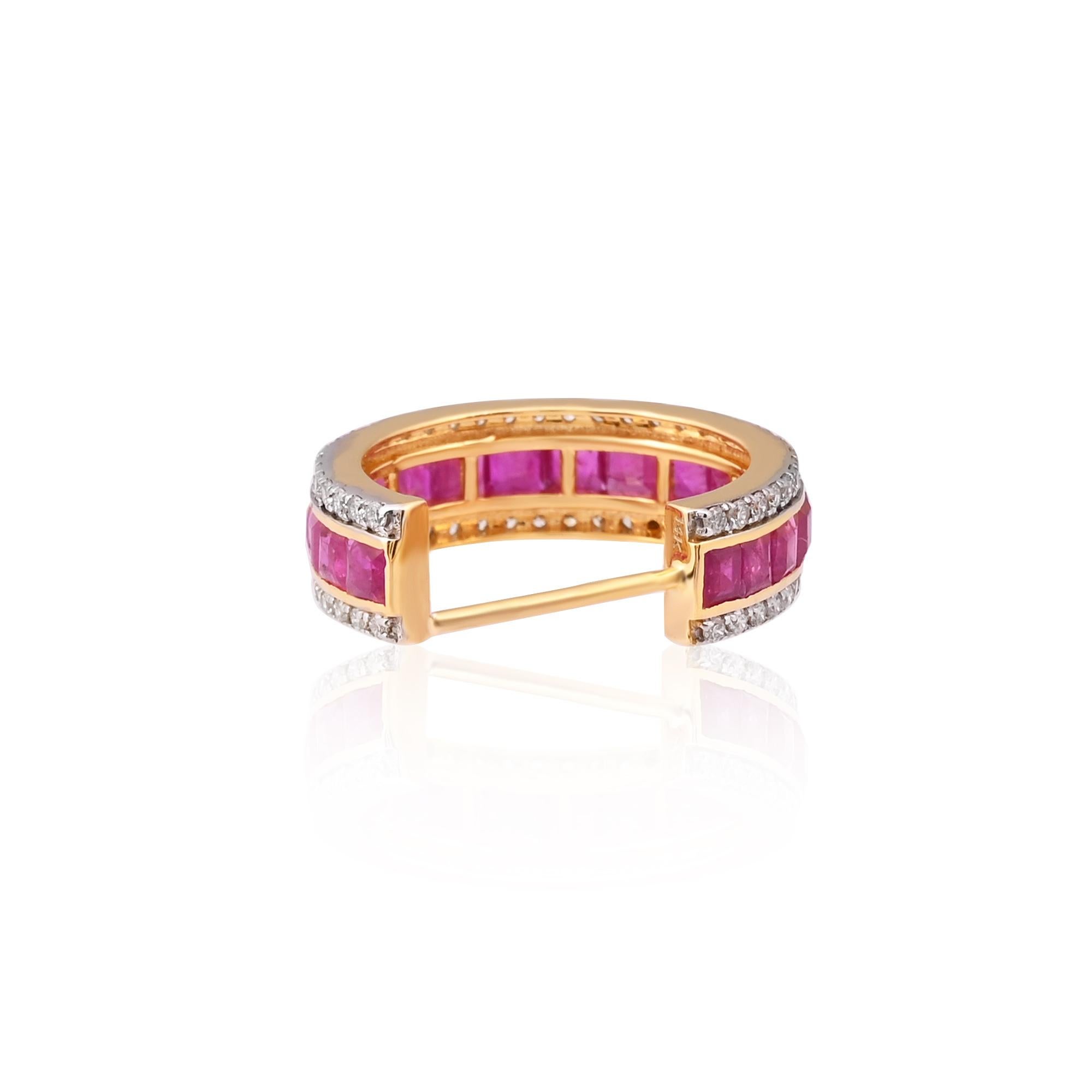 Taglio misto Orecchino con rubino Nature e diamante da 1,01 carati in oro 14k in vendita
