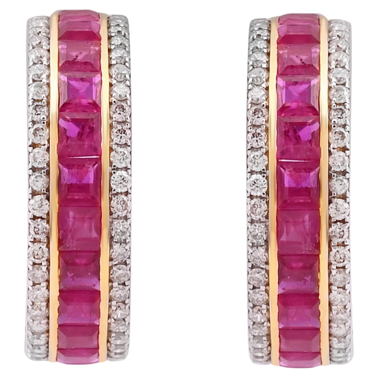 Natural ruby earring with diamond 1.01 cts in 14k gold