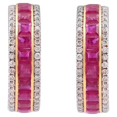 Natural ruby earring with diamond 1.01 cts in 14k gold
