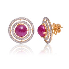 Natürlicher 6.48cts Rubin & Diamant 1.07cts Ohrring in 18k Gold