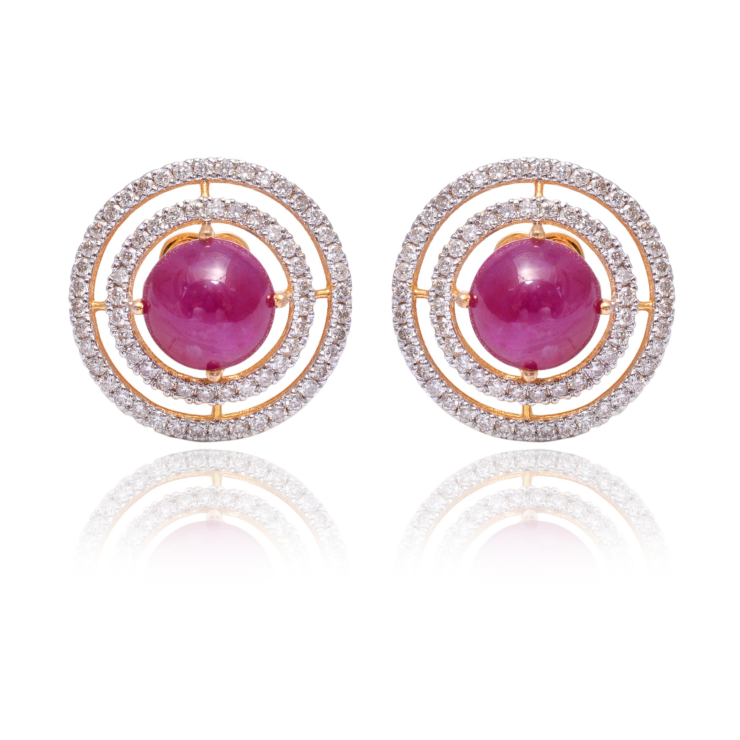 Orecchino in rubino Nature con diamante da 1,07 carati in oro 18 carati In condizioni Nuovo in vendita a jaipur, IN