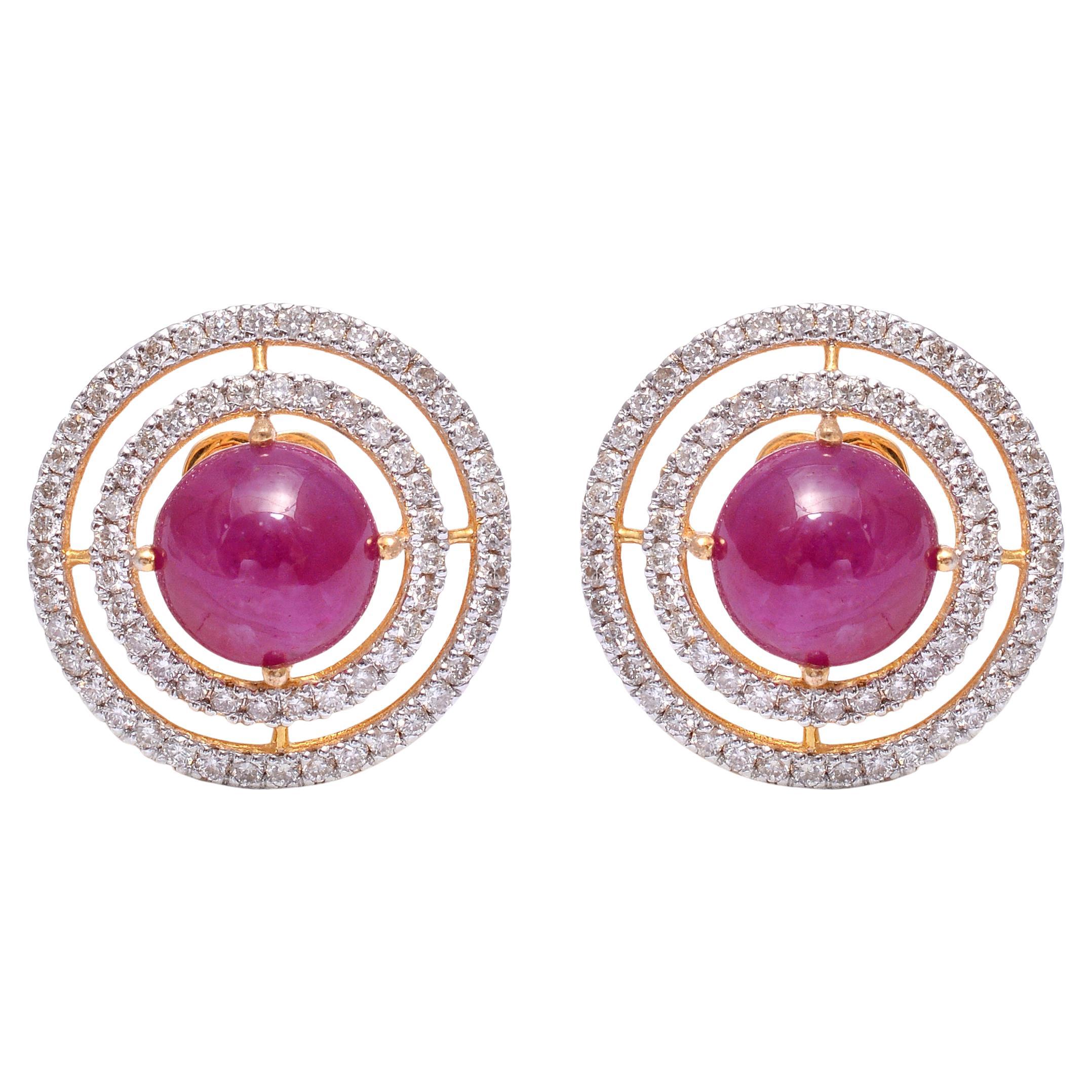Natural Ruby earring with diamond 1.07 cts in 18k gold