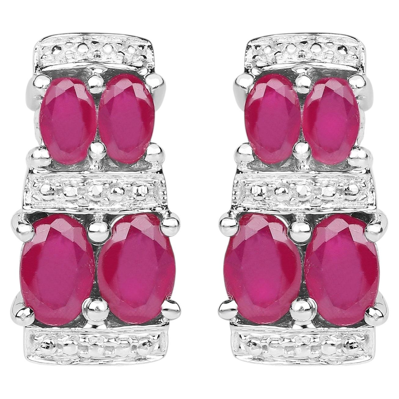 Natural Ruby Earrings 3.18 Carats Sterling Silver For Sale