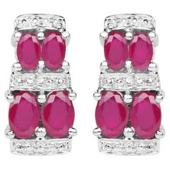 Natural Ruby Earrings 3.18 Carats Sterling Silver
