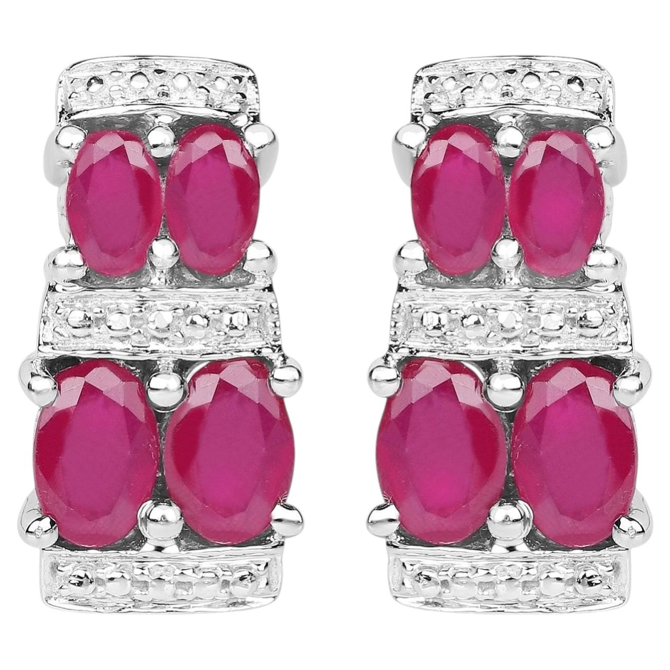 Natural Ruby Earrings 3.18 Carats Sterling Silver