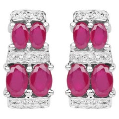 Natural Ruby Earrings 3.18 Carats Sterling Silver