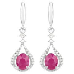 Pendientes de rubí natural con diamantes 0,66 quilates Oro blanco de 14 quilates