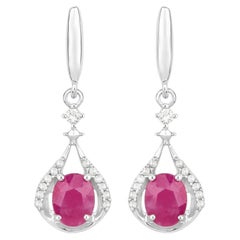 Natural Ruby Earrings With Diamonds 0.66 Carats 14K White Gold