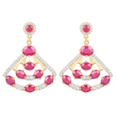 Natural Ruby Earrings With Diamonds 3.76 Carats 14K Yellow Gold