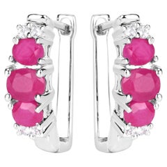 Natural Ruby Earrings With White Topaz 1.60 Carats Sterling Silver