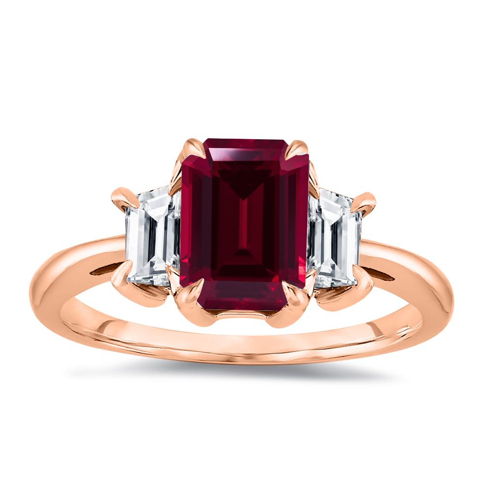 For Sale:  8x6mm Natural Ruby Emerald Cut with 1/2 Carat Emerald Cut Side Diamond 2