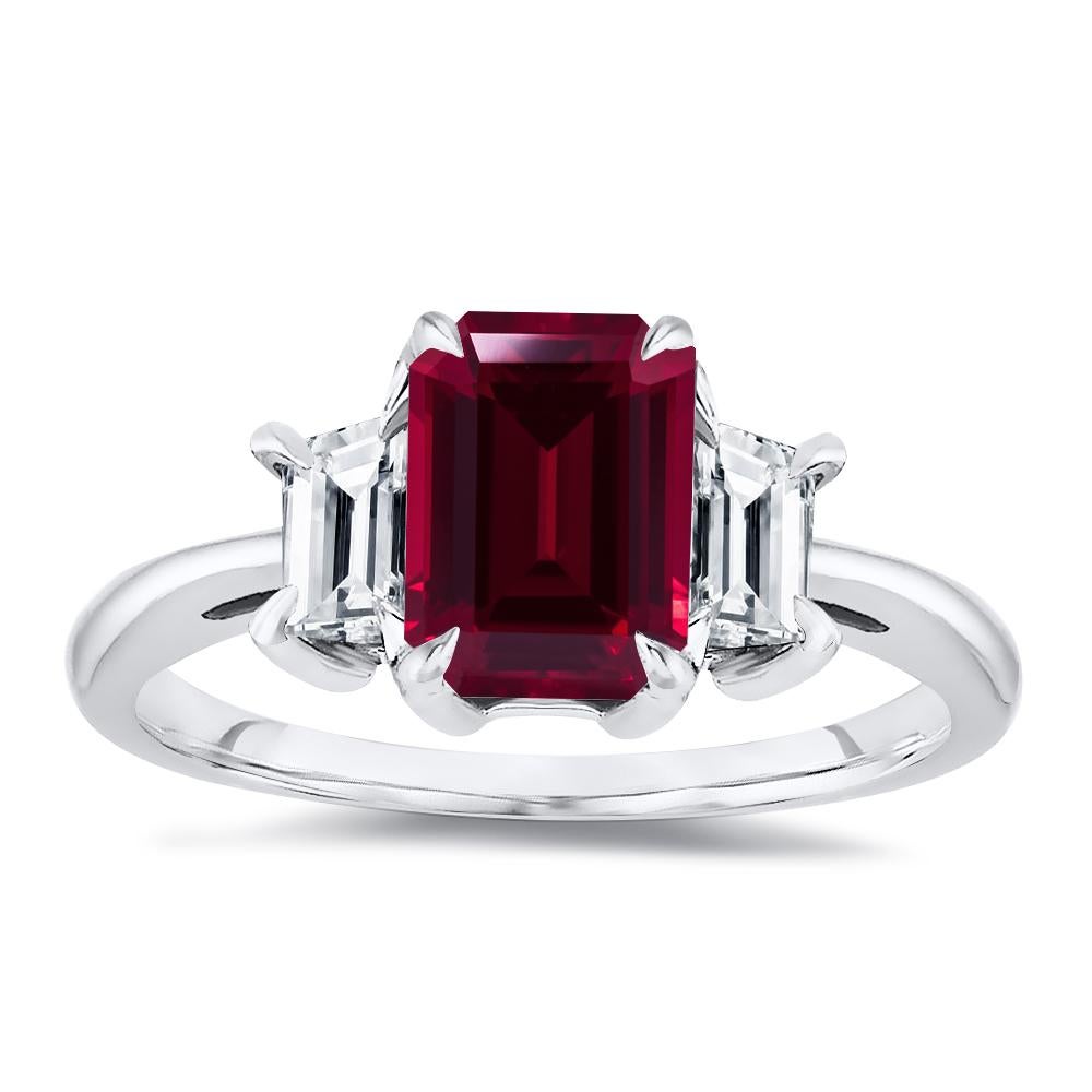For Sale:  8x6mm Natural Ruby Emerald Cut with 1/2 Carat Emerald Cut Side Diamond 3