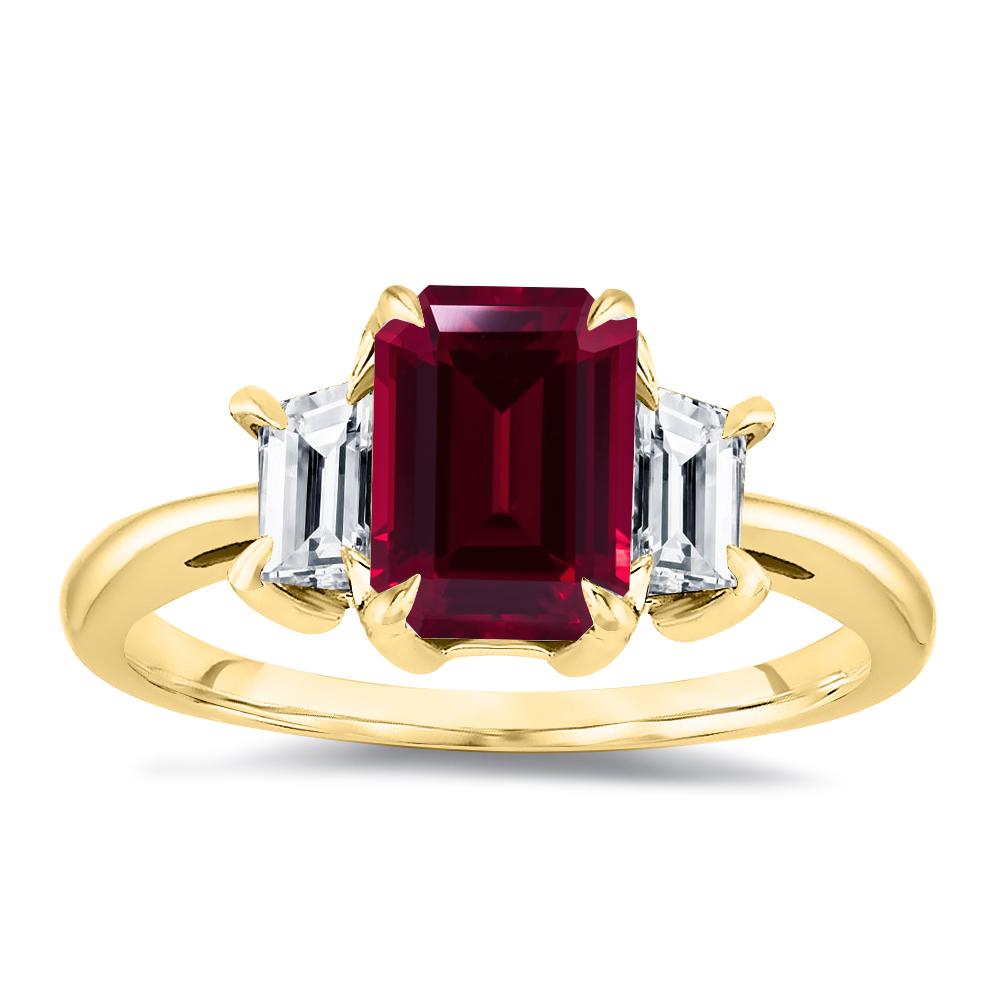 For Sale:  8x6mm Natural Ruby Emerald Cut with 1/2 Carat Emerald Cut Side Diamond 4