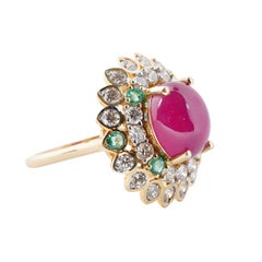 Natural 6.00cts Ruby, 0.36cts Emerald & 1.52cts Diamond Ring in 14k Gold