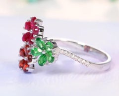 Natural Ruby, Emerald & Diamond Ring in 14k Gold