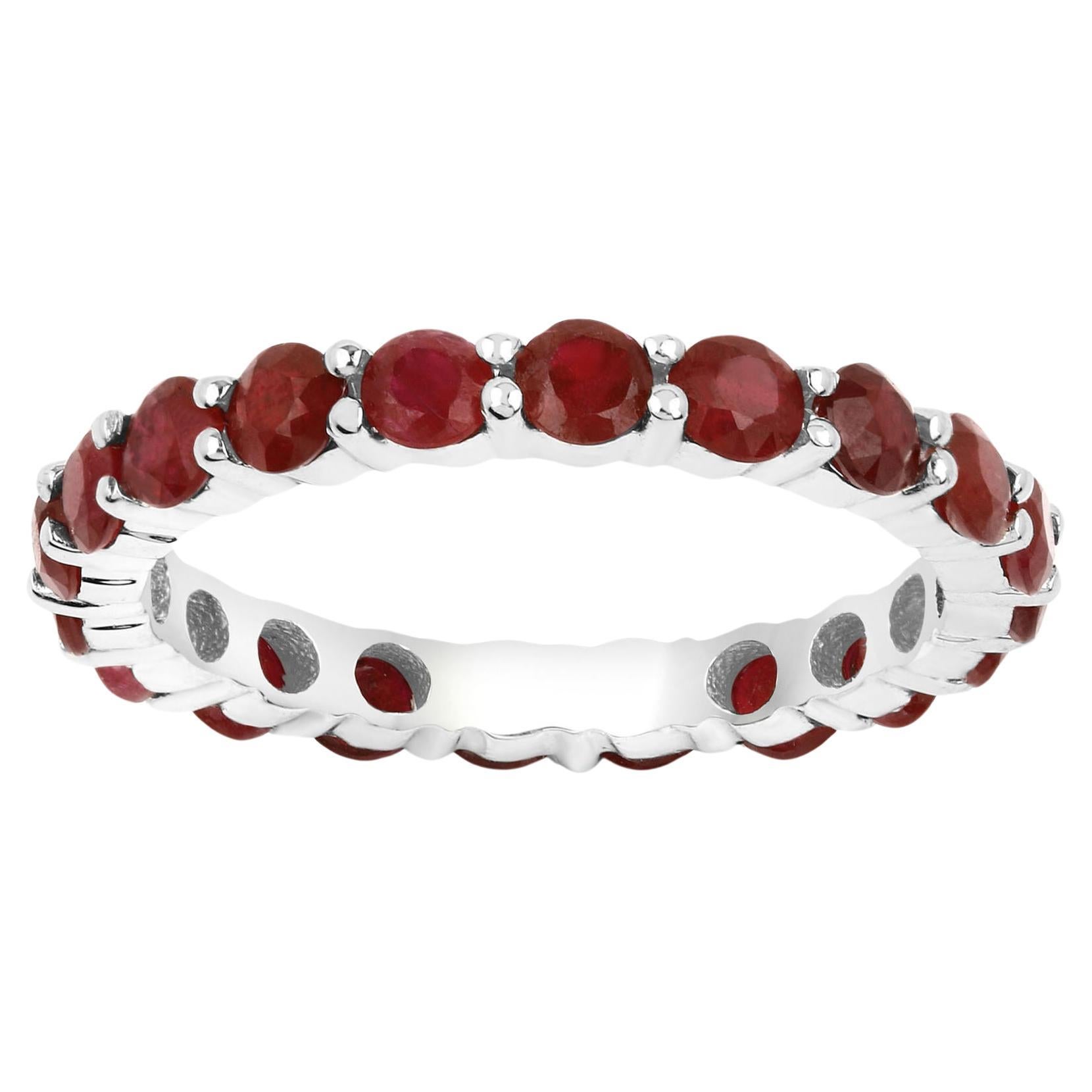 Natural Ruby Eternity Band 14k White Gold For Sale