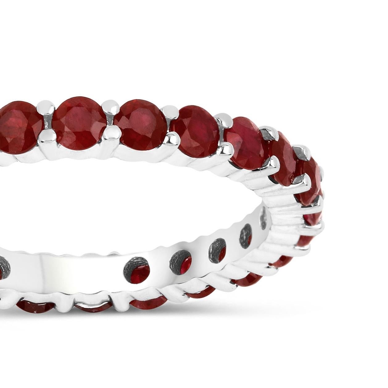 Round Cut Natural Ruby Eternity Band 14k White Gold For Sale